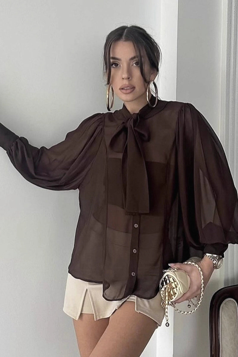 Elegant French Chiffon Tie Blouse for Women