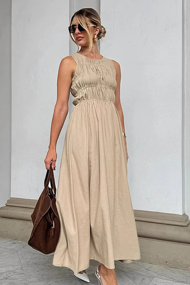 Elegant French Style Khaki A-Line Dress