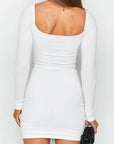 Summer Sexy Drawstring Hollow Square Neck Long Sleeve Dress