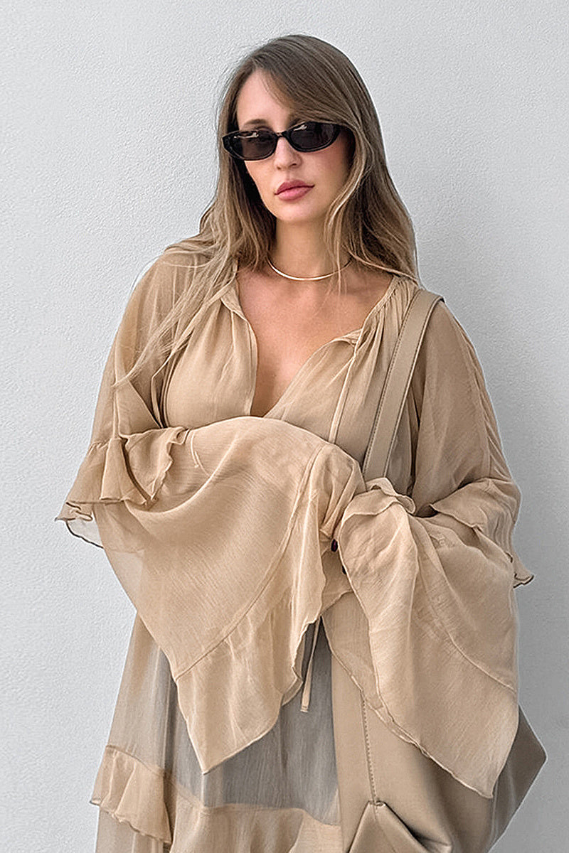 Chic Sheer Chiffon Batwing Sleeve Dress