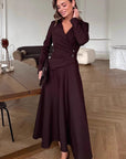 Elegant Brown V-Neck Long Sleeve Dress for Women