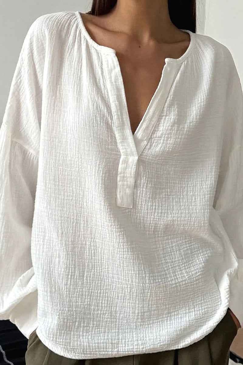 Minimalist Cotton Lantern Sleeve Casual Shirt
