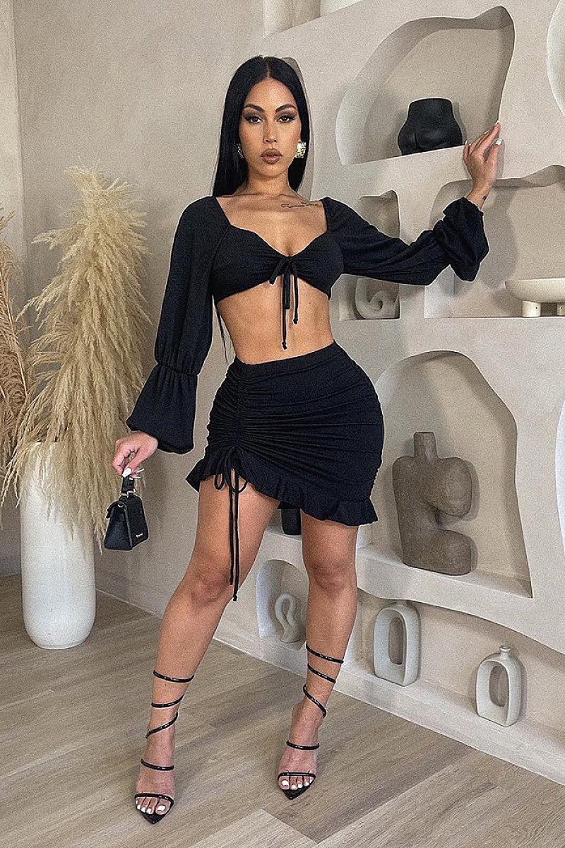 Stylish Hollow Out Crop Top and Skirt Set
