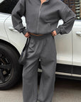 Fashion Casual Gray Hoodie Set for Women