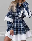 New Plaid Long Sleeve Dress with Ruffle Hem