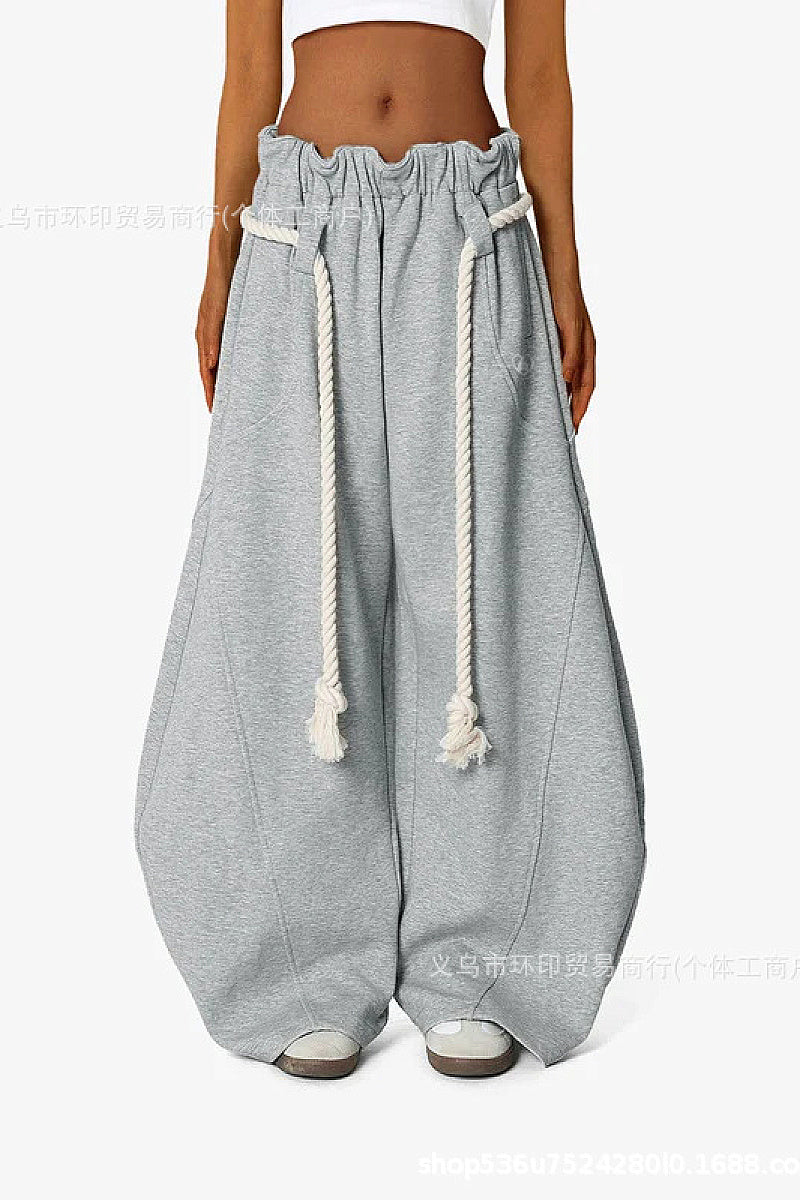 Casual Drawstring Waist Wide Leg Pants