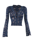 Chic Women's V-Neck Lace Long Sleeve Top