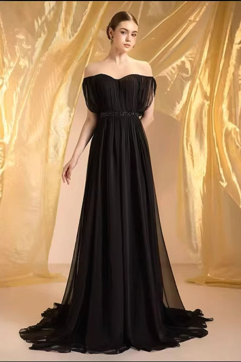 Elegant Off-Shoulder Long Silk Dress