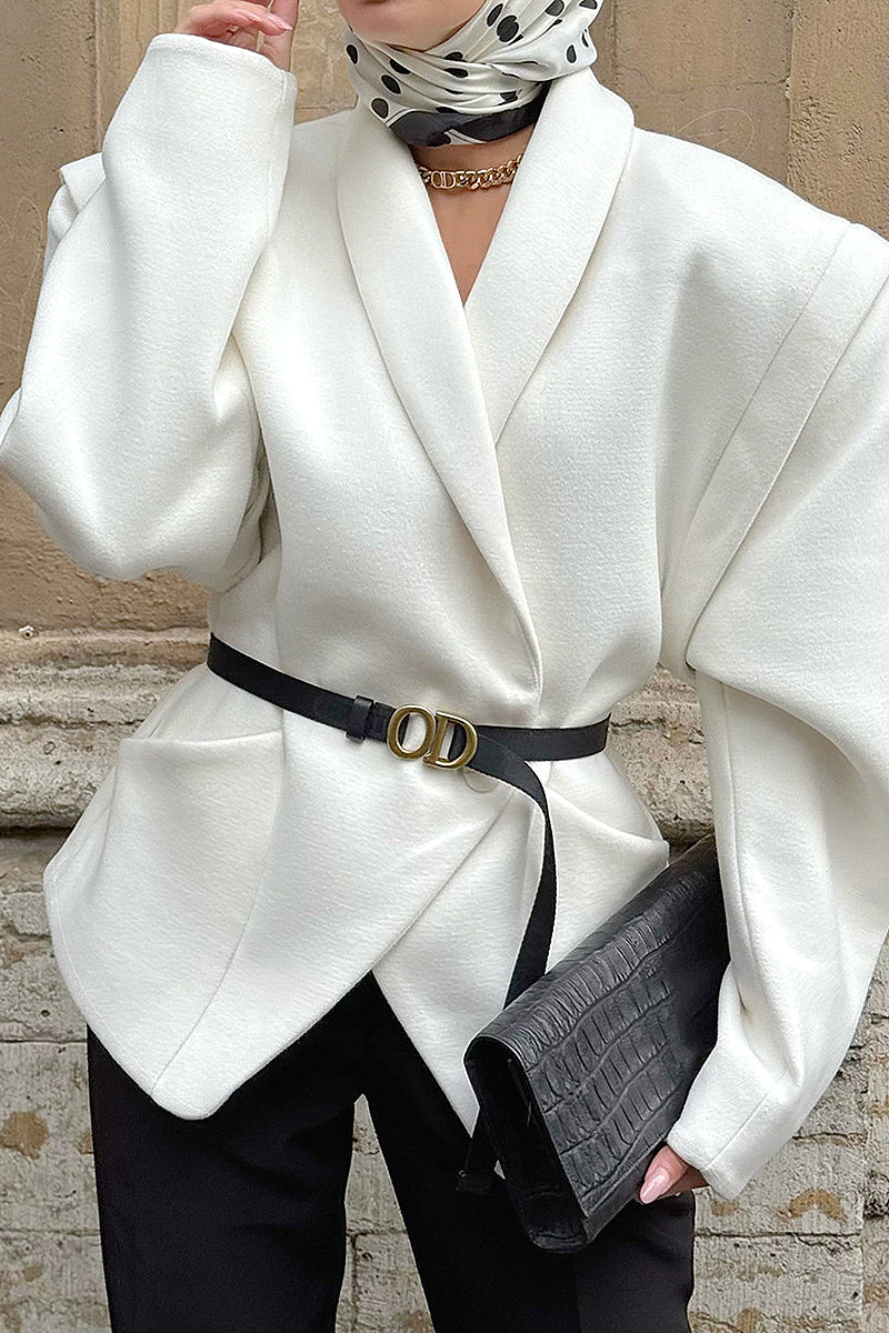 Chic White Woolen Coat for Women