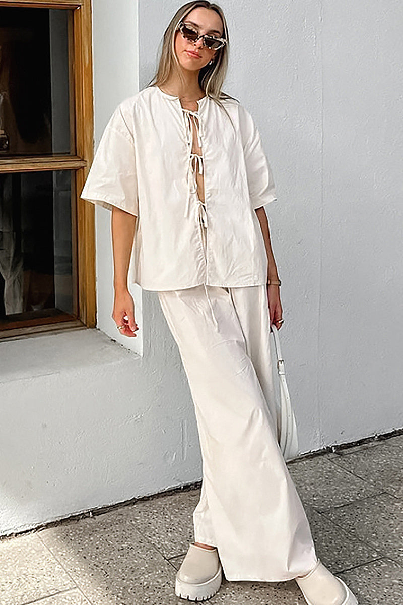Casual Cotton Tie-Up Set in Apricot