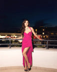 Heart Neck High Split Ruffled Halter Dress