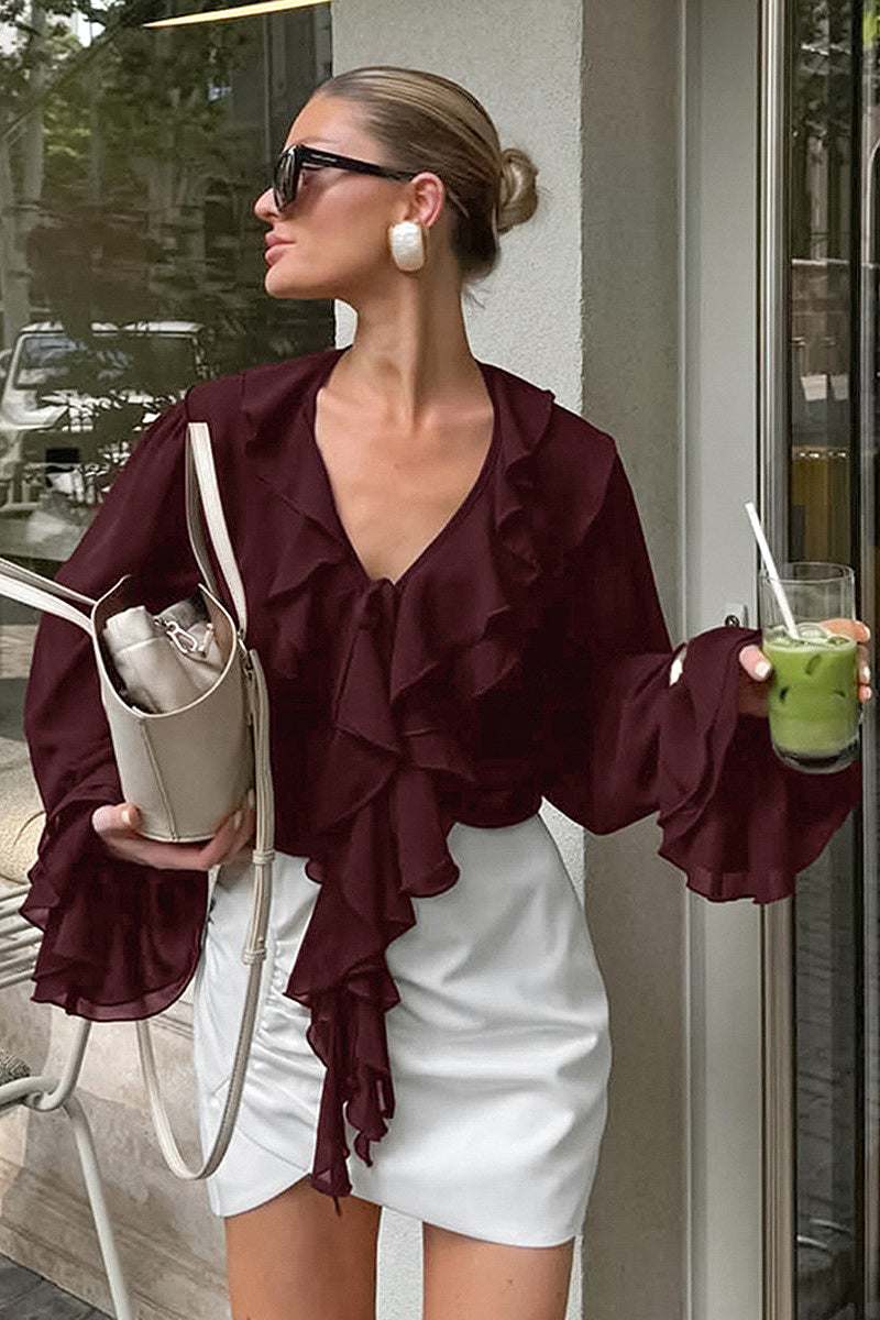 French Style Chiffon Ruffle Blouse for Women