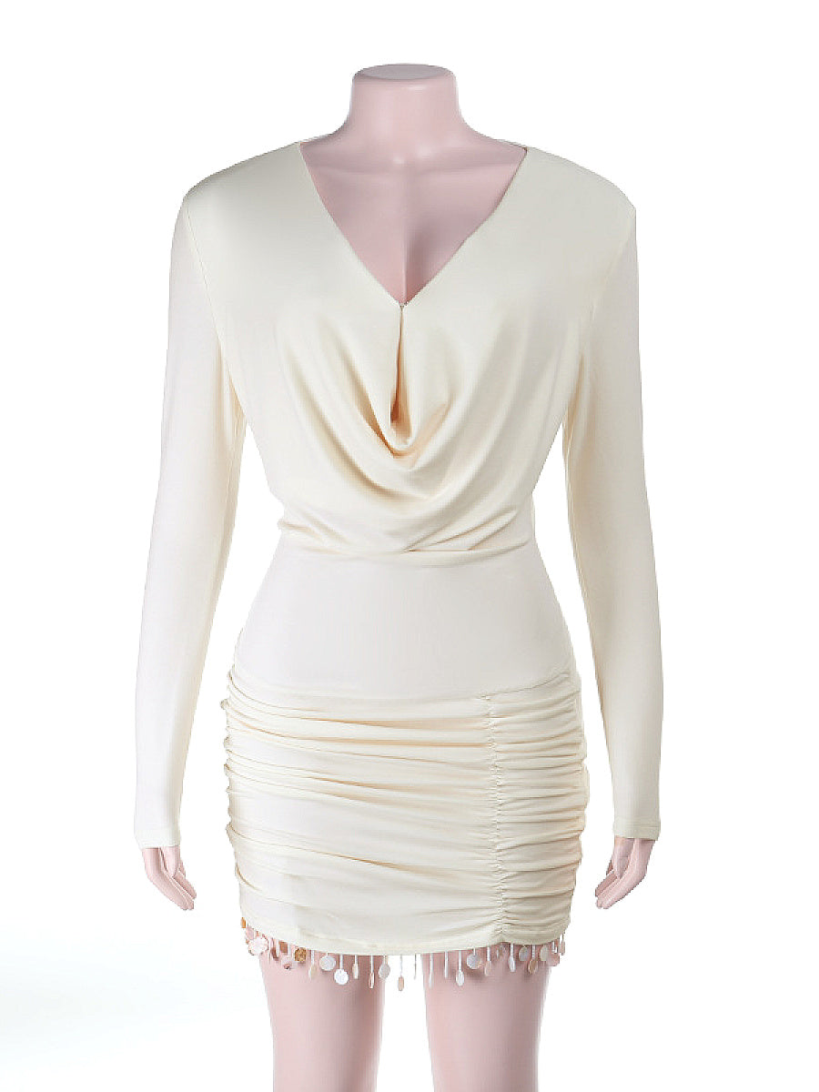 Chic V-Neck Fringe Bodycon Dress