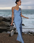 Sexy Backless Satin Long Dress with Spaghetti Straps