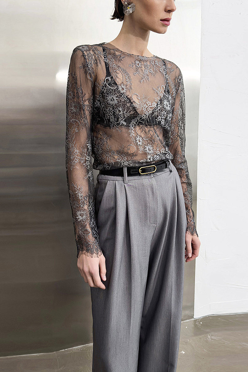 French Style Sheer Lace Top for Women