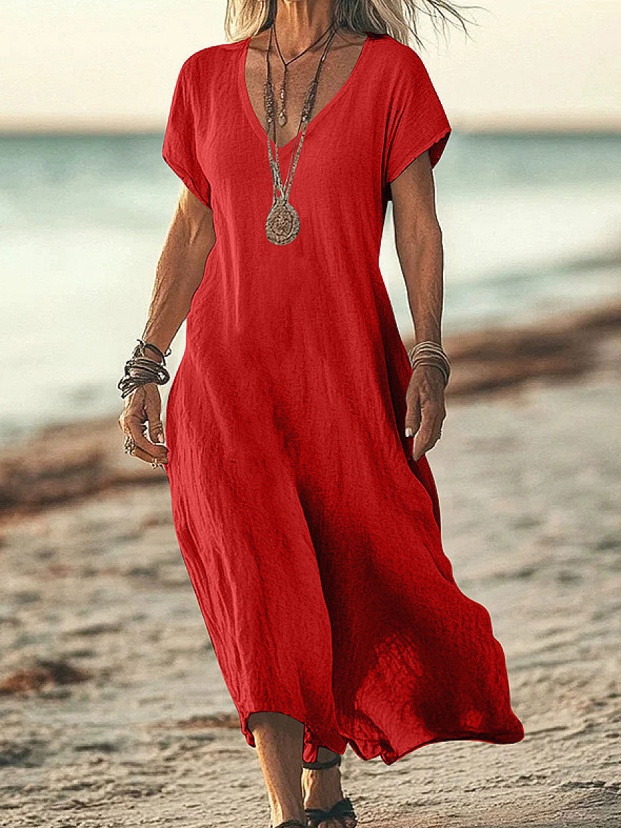 Comfortable V-Neck Midi Dress for Women