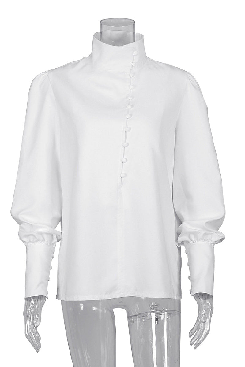 Spring Women's Long Sleeve Chinese Collar Shirt