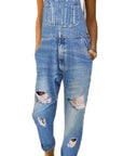Trendy Women's Denim Overalls with Distressed Wash
