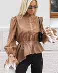 Asymmetrical Lace Shirt with Ruffle Hem