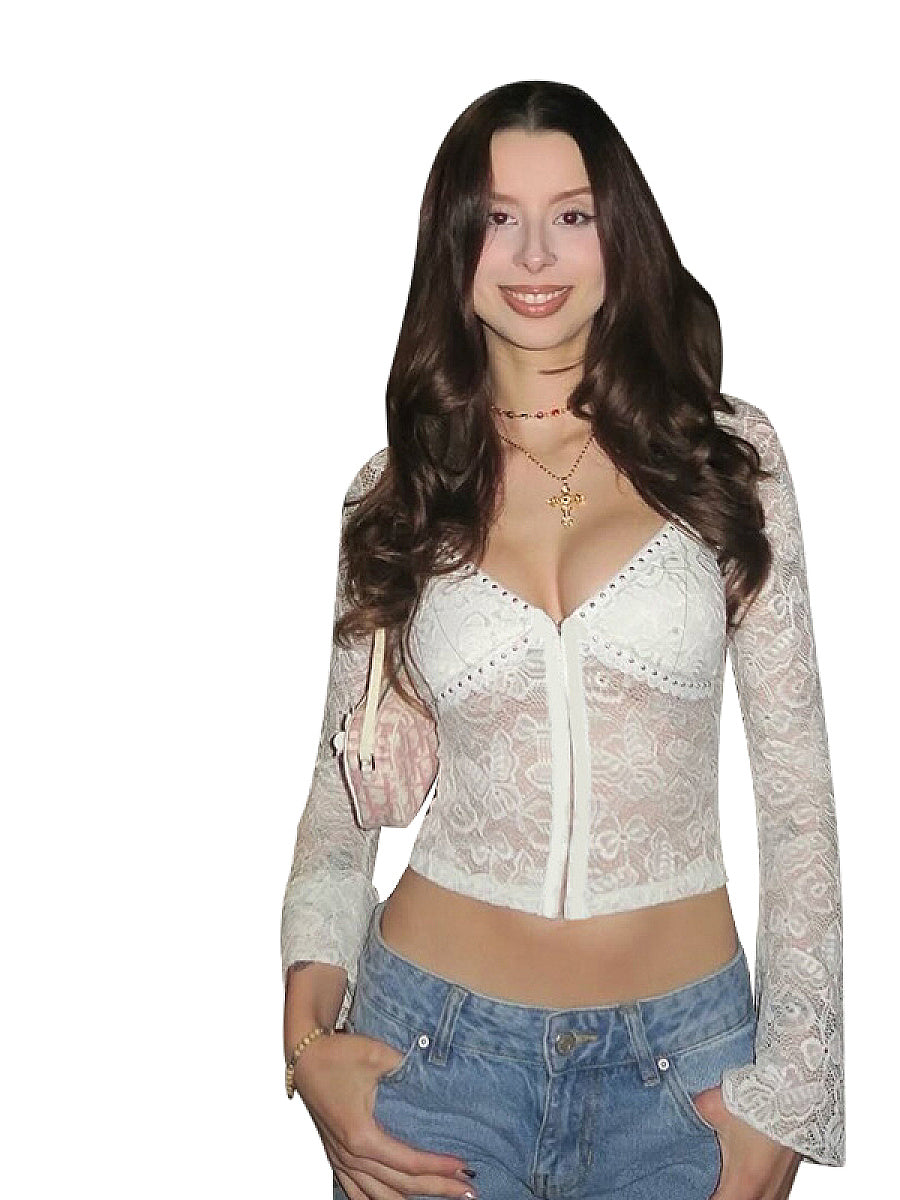 Lace Trim Long Sleeve Top for Casual Wear