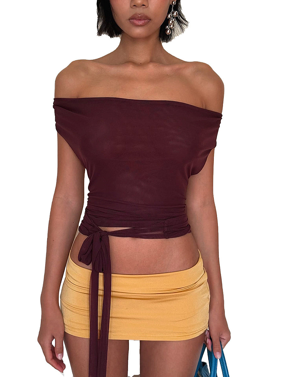Chic Burgundy Tie-Front Crop Top