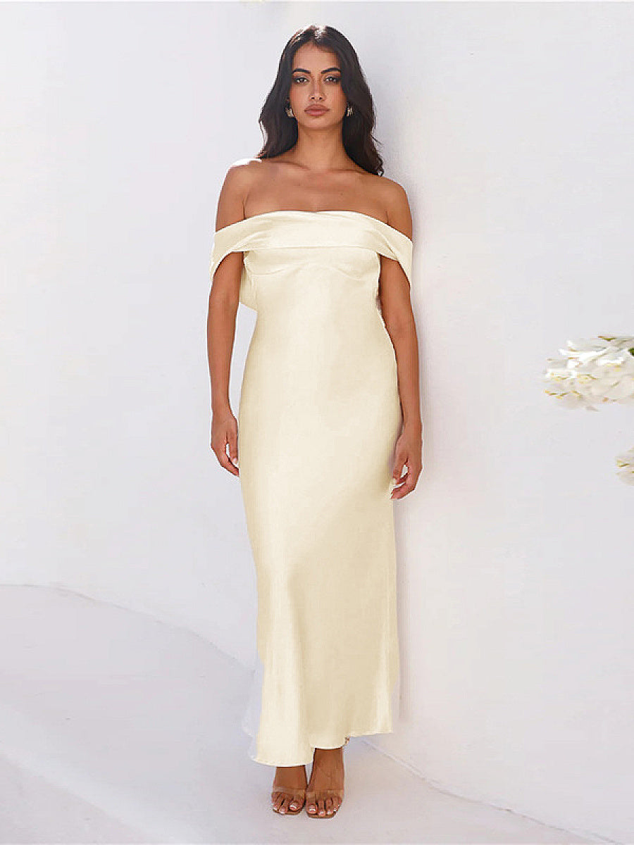 Elegant Strapless Satin Dress with Two-Way Design