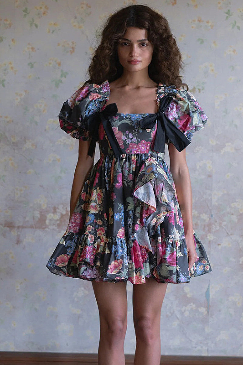 New Sexy Floral Ruffle U-Neck Mini Dress