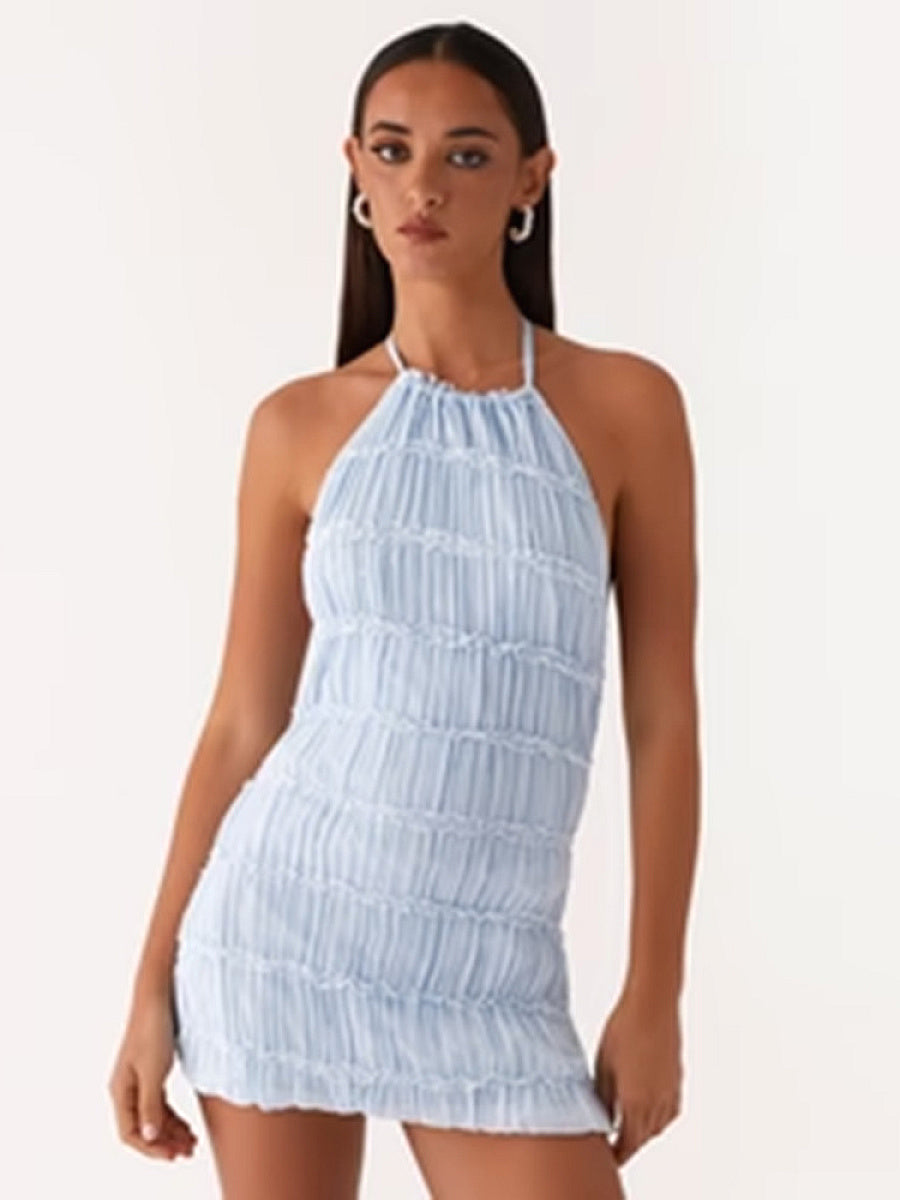 New Spring Summer Backless Ruffled Dress