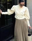 Chic Puff Sleeve Stand Collar Shirt for Autumn