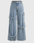 Y2K Style Bow Tie Denim Straight Leg Pants