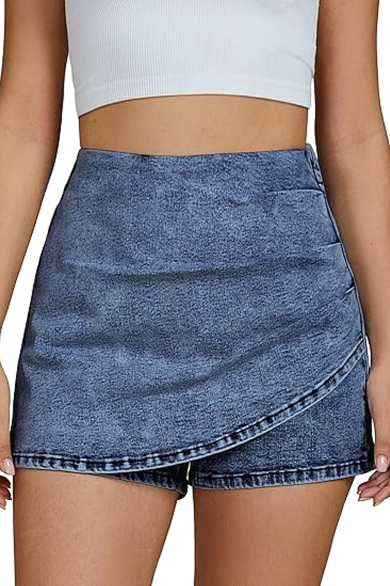 High Waist Fashionable Denim Skirt with Shorts