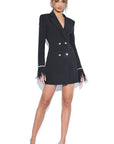 Elegant Double-Breasted Feather Sleeve Blazer Dress