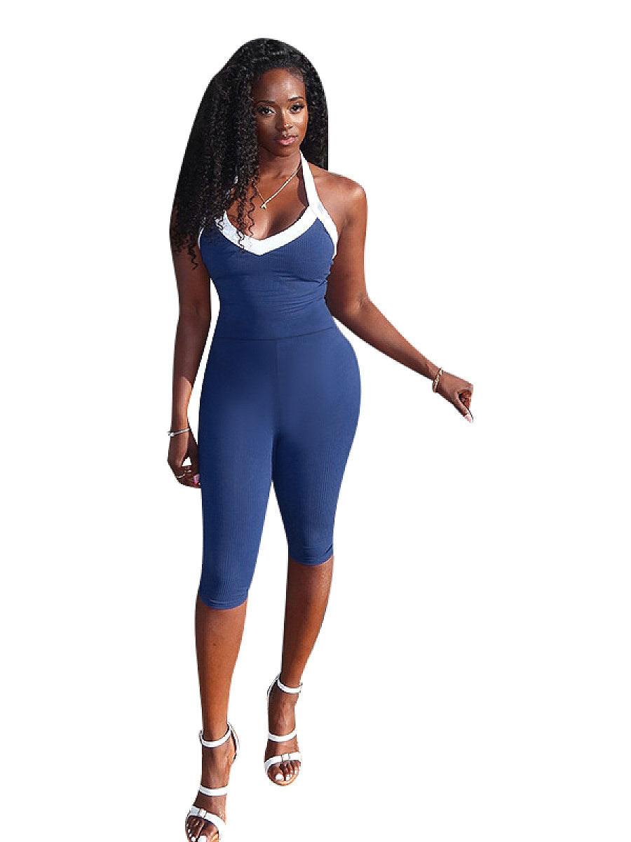 Color Block U-Neck Yoga Jumpsuit for Women