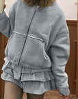 Black Hooded Sweatshirt with Fur Collar for Women