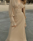 French Lantern Sleeve V-Neck Dress for Women
