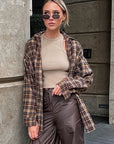Vintage Brown Plaid Oversized Shirt for Women