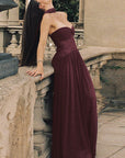Chic Strapless Long Dress with Flowing Ribbons