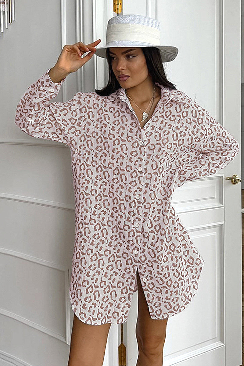 Spring Chiffon Cotton Leopard Print Shirt