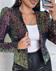 Women's Leopard Print Sequin Long Sleeve Blazer