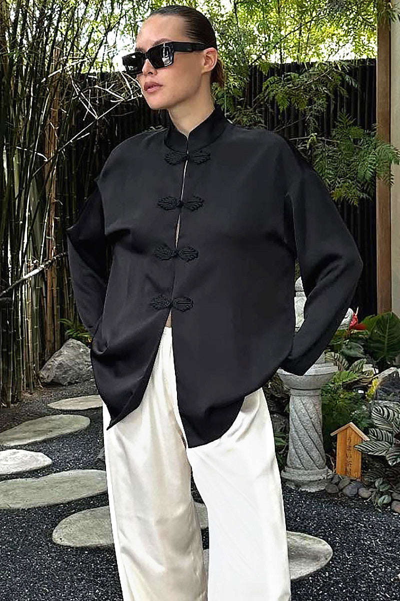 Elegant Chinese Style Stand Collar Long Sleeve Top