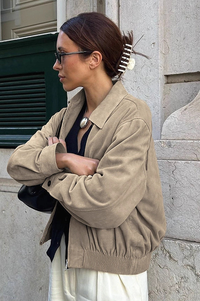 Suede Jacket for Women in Khaki