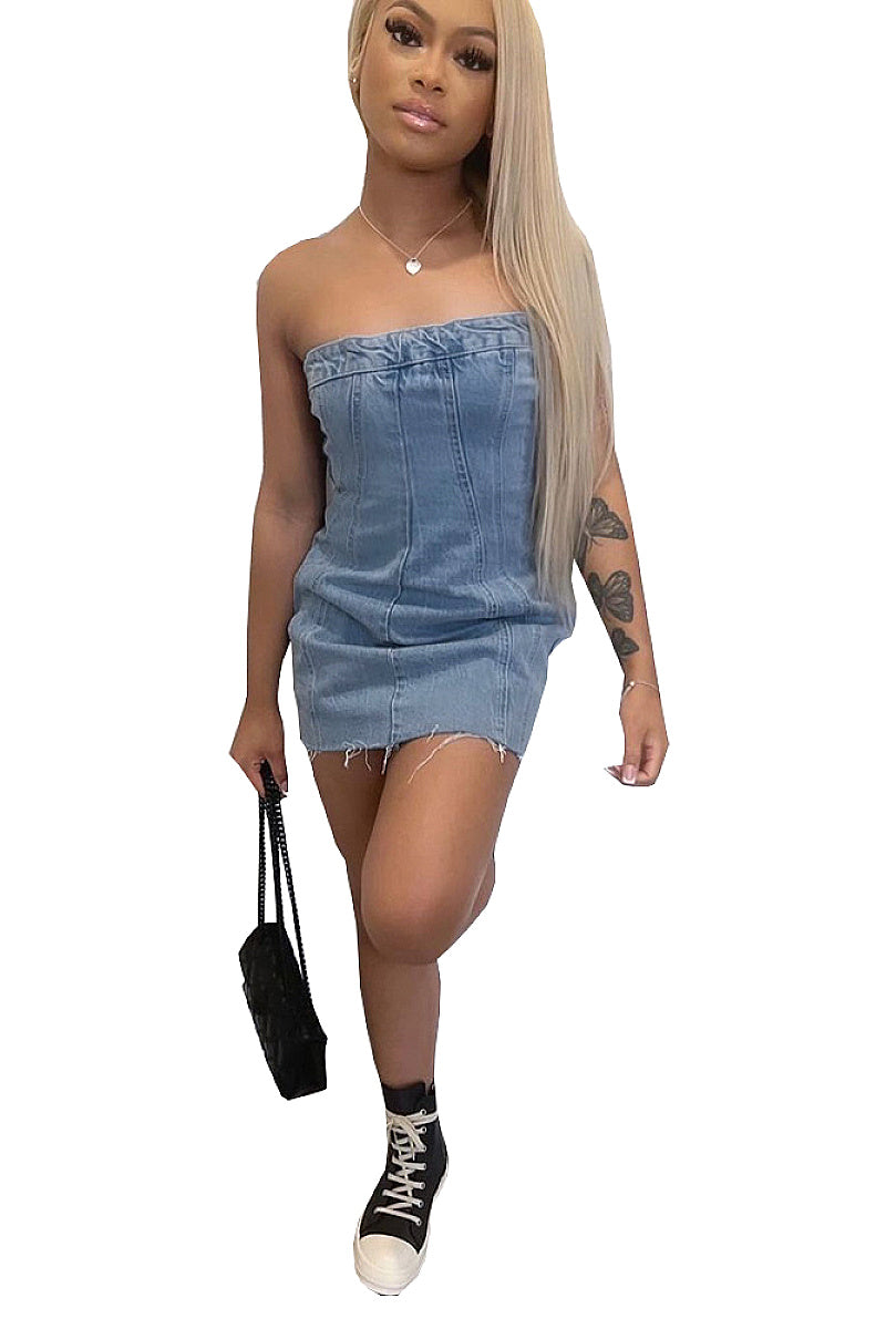 Sexy Backless Denim Dress for Spring Summer
