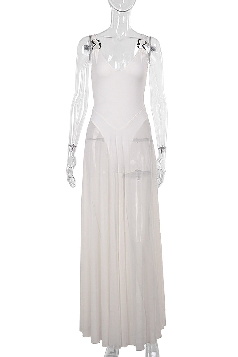 Elegant Long Dress with Sheer A-Line Design