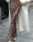 Elegant Satin Leopard Print Midi Skirt