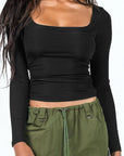 Women's Slim Fit Long Sleeve U-Neck Top