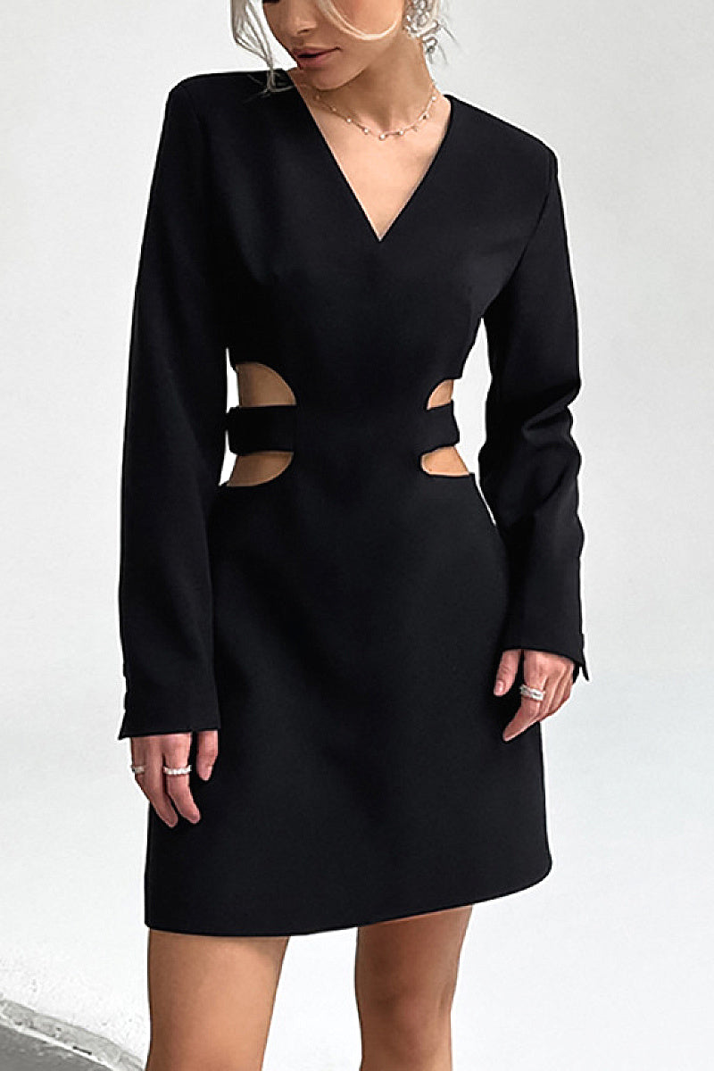 Chic V-Neck Hollow Long Sleeve Dress