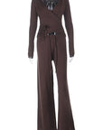 Casual V-Neck Long Sleeve Top and Pants Set
