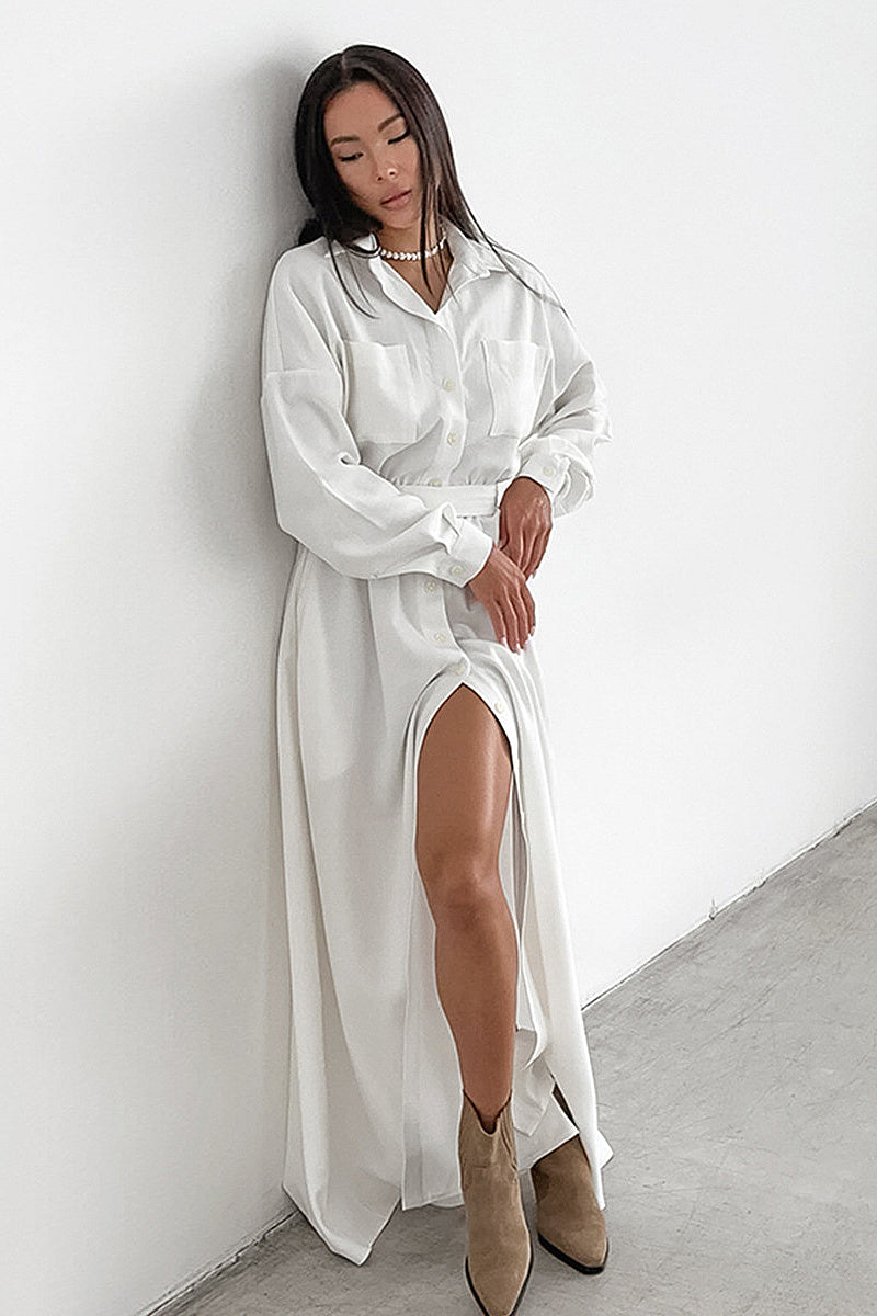 French Style Wrap Shirt Dress for Women