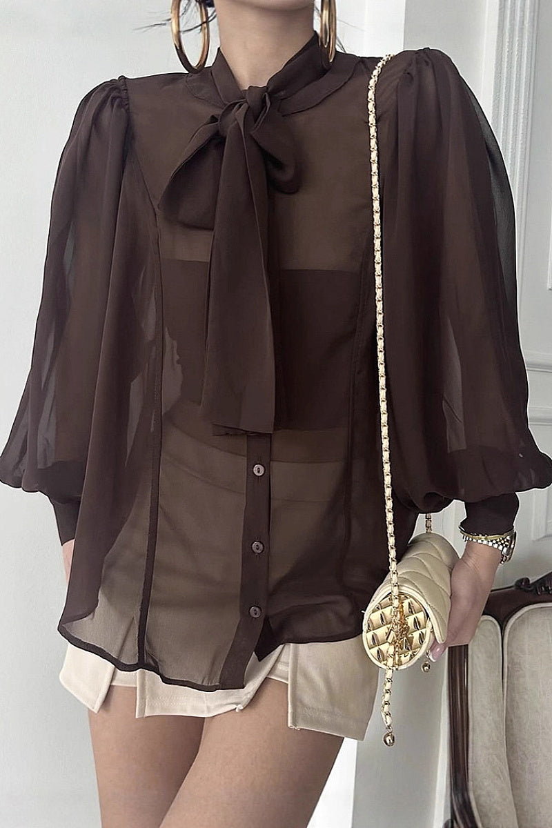 Elegant French Chiffon Tie Blouse for Women
