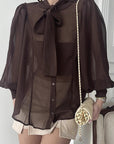 Elegant French Chiffon Tie Blouse for Women